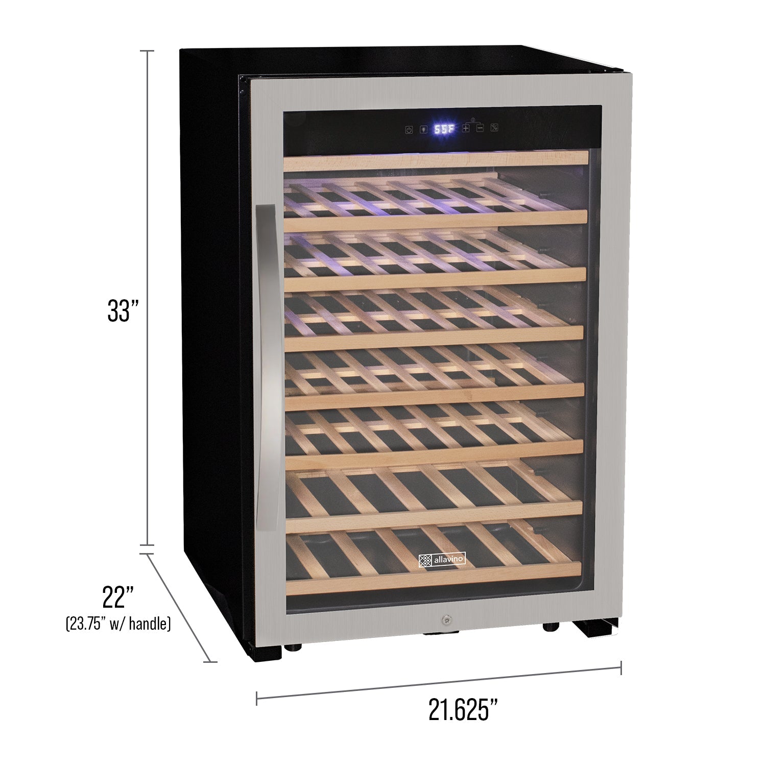 Allavino - Cascina Series 55 Bottle Single Zone Freestanding Wine Refrigerator Cooler with Stainless Steel Door - AO KWR55S-1SR Allavino - Cascina Series 55 Bottle Single Zone Freestanding Wine Refrigerator Cooler with Stainless Steel Door - AO KWR55S-1SR
