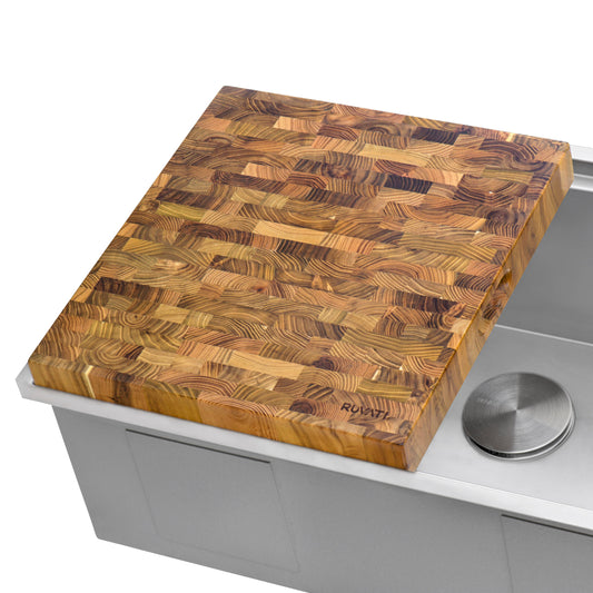 Ruvati End-Grain Teak Butcher Block - Solid Wood Large Workstation Cutting Board, 17 x 16 x 2 inches - RVA2445TKE