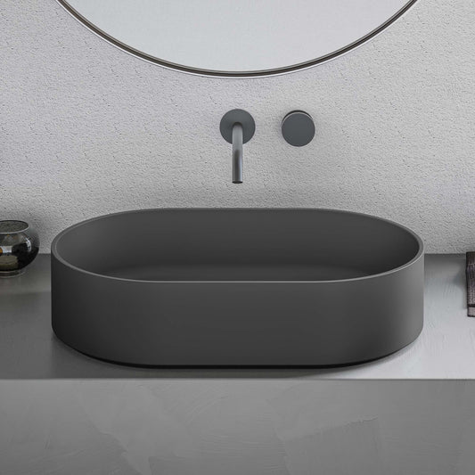 Ruvati - 23-inch Matte Black epiStone Solid Surface Modern Bathroom Vessel Sink – RVB2550BK
