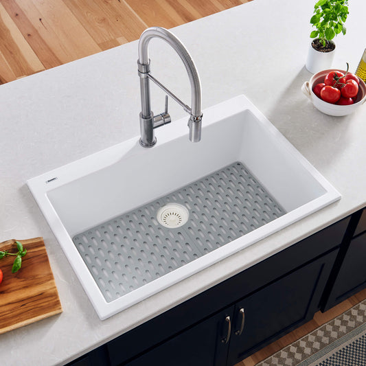 Ruvati - 27 x 20 inch Drop-in Topmount Granite Composite Single Bowl Kitchen Sink – Arctic White – RVG1027WH