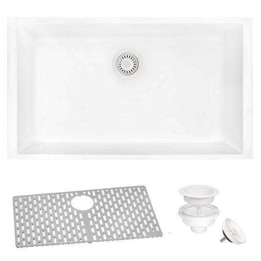Ruvati - 27 x 18 inch Granite Composite Undermount Single Bowl Kitchen Sink – Arctic White – RVG2027WH