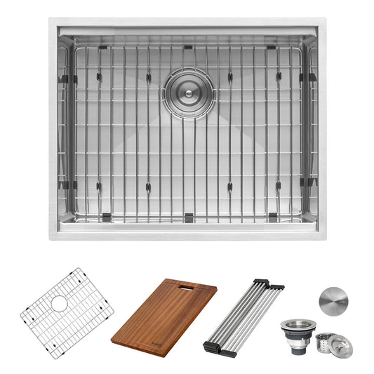 Ruvati - 24-inch Workstation Rounded Corners Undermount Ledge Kitchen Sink with Accessories – RVH8324