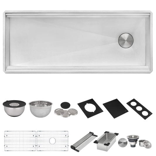 Ruvati - 45-inch Workstation Two-Tiered Ledge Kitchen Sink Undermount 16 Gauge Stainless Steel – RVH8335