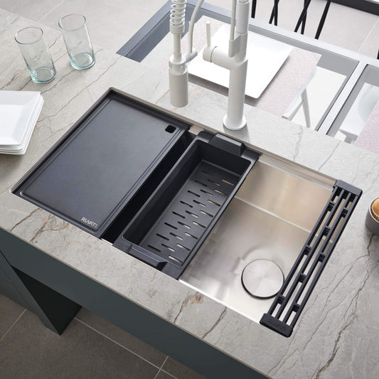 Ruvati - 30-inch Workstation Slope Bottom Offset Drain Undermount 16 Gauge Kitchen Sink – RVH8584