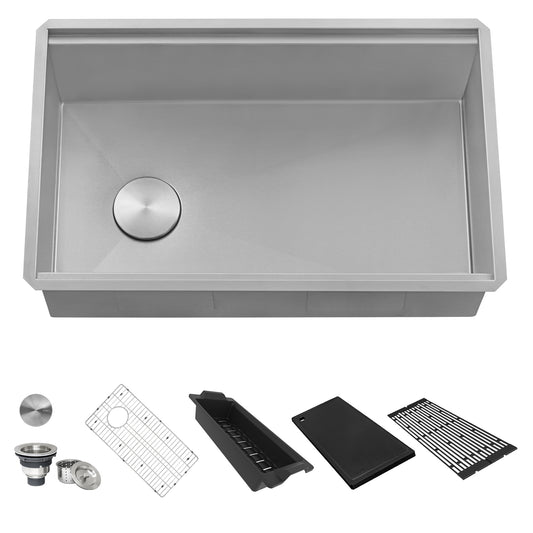 Ruvati - 33-inch Workstation Slope Bottom Offset Drain Undermount 16 Gauge Kitchen Sink – RVH8597