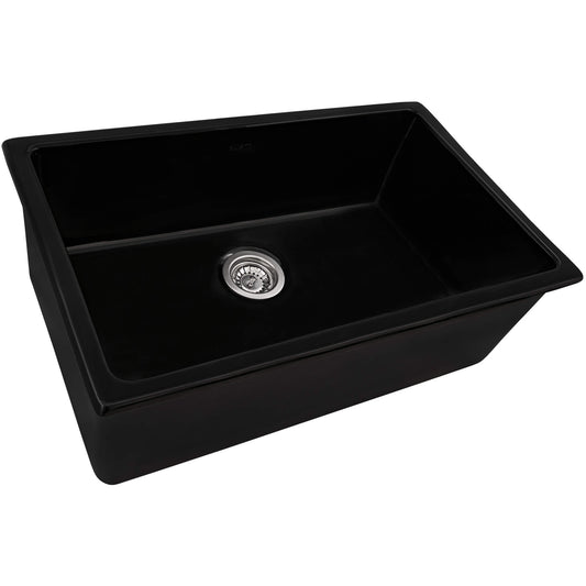 Ruvati - 30-inch Fireclay Undermount / Drop-in Topmount Kitchen Sink Single Bowl – Glossy Black – RVL3030BK