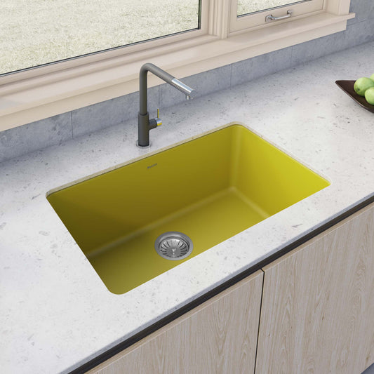 Ruvati - 30-inch Fireclay Undermount / Drop-in Topmount Kitchen Sink Single Bowl – Yellow – RVL3030YL