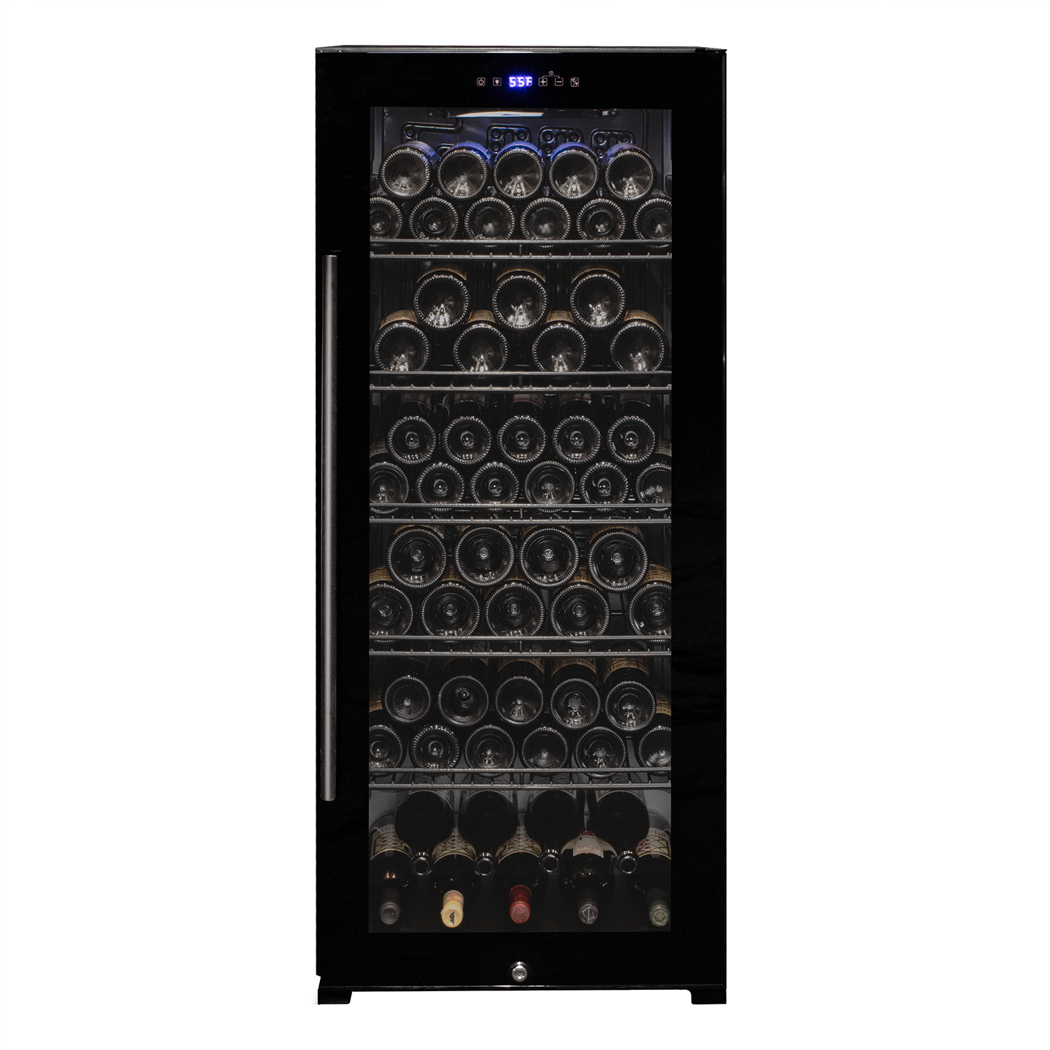 Allavino - Contemporary 102 Bottle Single Zone Freestanding Wine Refrigerator with Black Glass Door - AO KWR102S-1BGR Allavino - Contemporary 102 Bottle Single Zone Freestanding Wine Refrigerator with Black Glass Door - AO KWR102S-1BGR