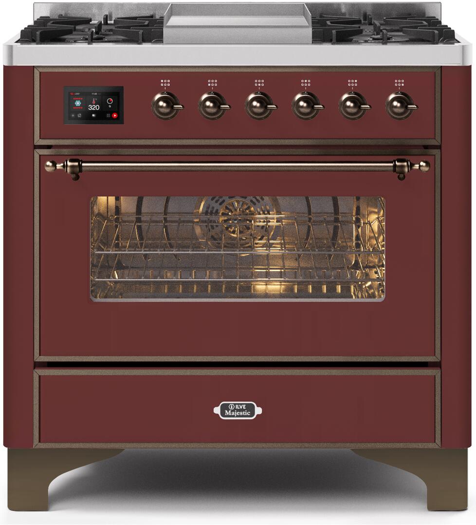 ILVE - 36" Magestic II Series Freestanding Dual Fuel Range - Griddle, Glass Door(s) - Warming Drawer - Liquid Propane ILVE - 36" Magestic II Series Freestanding Dual Fuel Range - Griddle, Glass Door(s) - Warming Drawer - Liquid Propane