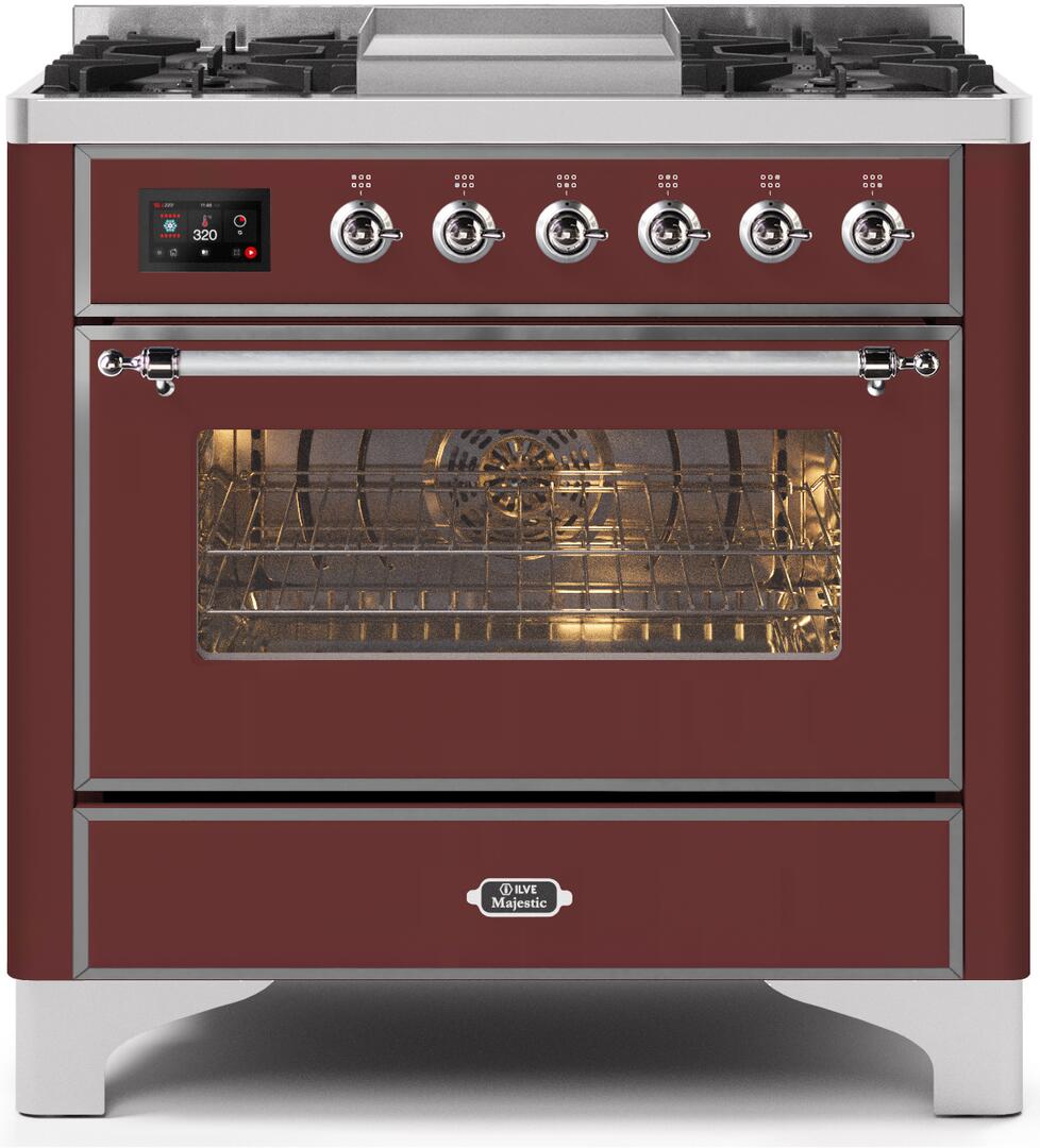 ILVE - 36" Magestic II Series Freestanding Dual Fuel Range - Griddle, Glass Door(s) - Warming Drawer - Liquid Propane ILVE - 36" Magestic II Series Freestanding Dual Fuel Range - Griddle, Glass Door(s) - Warming Drawer - Liquid Propane
