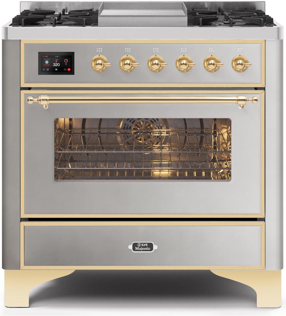ILVE - 36" Magestic II Series Freestanding Dual Fuel Range - Griddle, Glass Door(s) - Warming Drawer - Liquid Propane ILVE - 36" Magestic II Series Freestanding Dual Fuel Range - Griddle, Glass Door(s) - Warming Drawer - Liquid Propane
