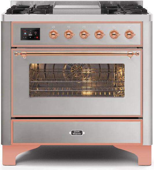 ILVE - 36" Magestic II Series Freestanding Dual Fuel Range - Griddle, Glass Door(s) - Warming Drawer - Liquid Propane