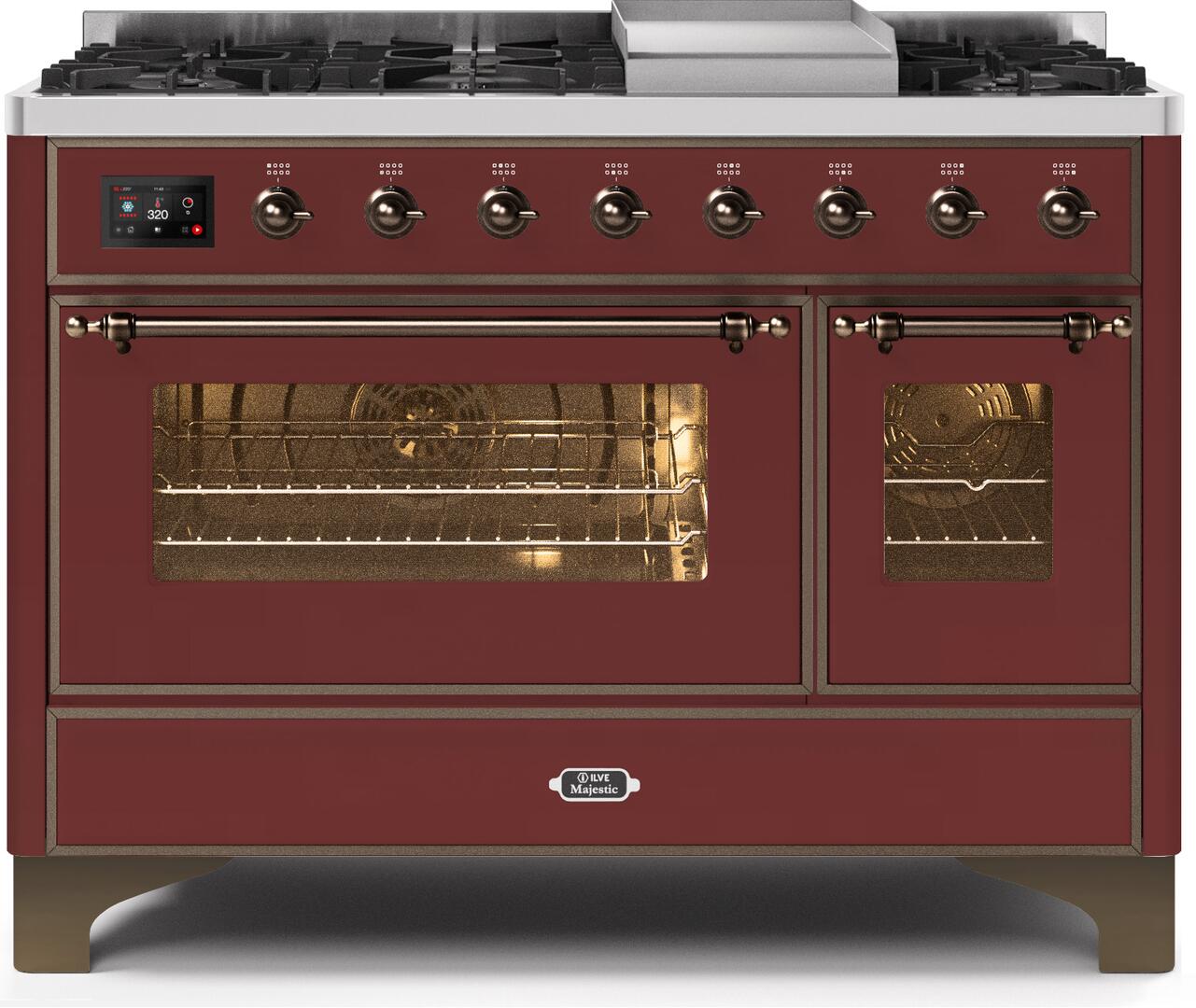 ILVE - 48" Magestic II Series Freestanding Dual Fuel Range - Griddle, Glass Door(s) - Warming Drawer - Liquid Propane ILVE - 48" Magestic II Series Freestanding Dual Fuel Range - Griddle, Glass Door(s) - Warming Drawer - Liquid Propane