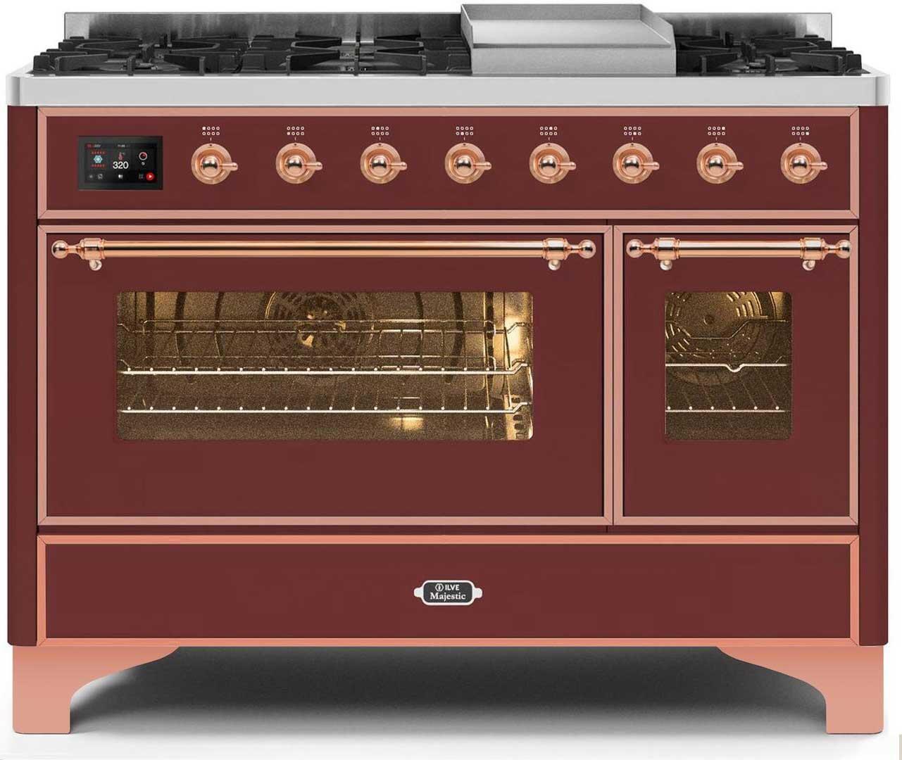 ILVE - 48" Magestic II Series Freestanding Dual Fuel Range - Griddle, Glass Door(s) - Warming Drawer - Liquid Propane ILVE - 48" Magestic II Series Freestanding Dual Fuel Range - Griddle, Glass Door(s) - Warming Drawer - Liquid Propane