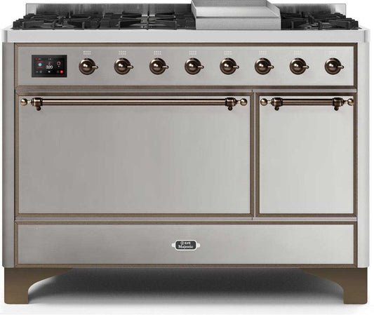 ILVE - 48" Magestic II Series Freestanding Dual Fuel Range - Griddle, Solid Door(s) - Warming Drawer - Liquid Propane