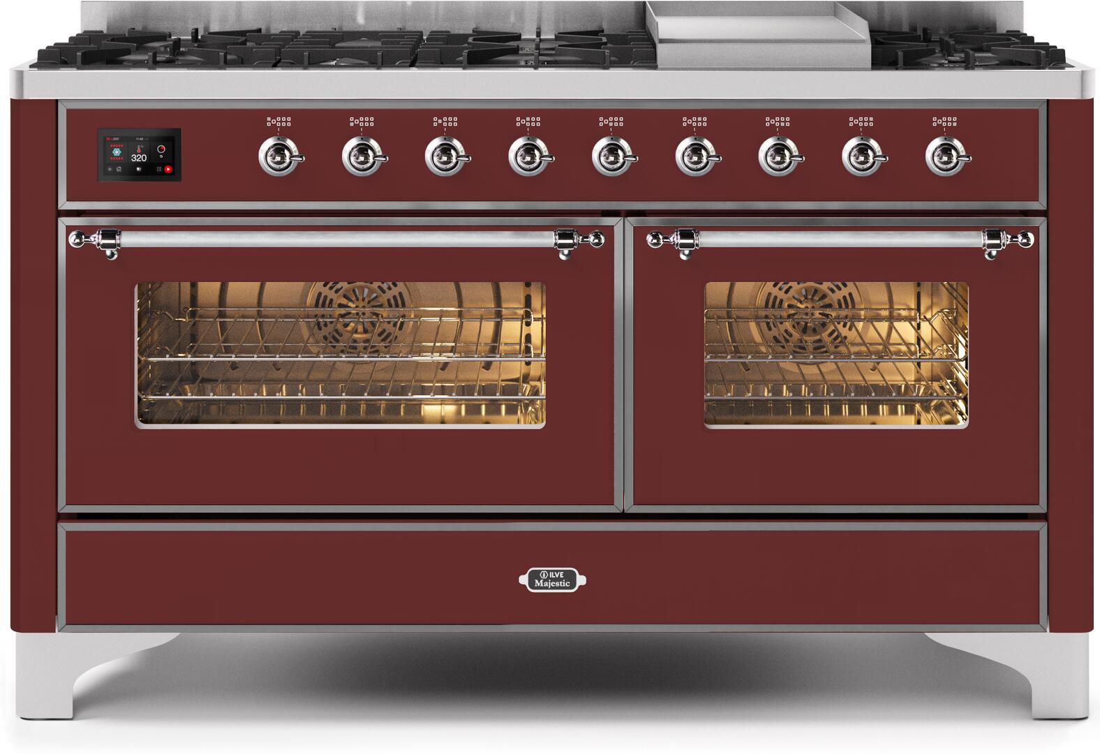 ILVE - 60" Magestic II Series Freestanding Dual Fuel Range - Griddle, Glass Door(s) - Warming Drawer - Liquid Propane ILVE - 60" Magestic II Series Freestanding Dual Fuel Range - Griddle, Glass Door(s) - Warming Drawer - Liquid Propane
