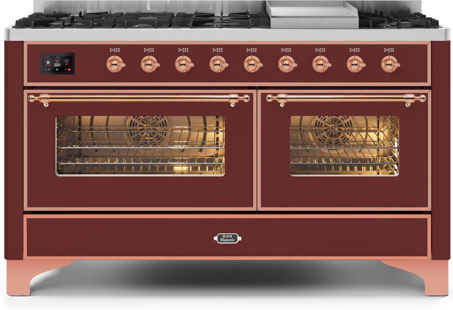 ILVE - 60" Magestic II Series Freestanding Dual Fuel Range - Griddle, Glass Door(s) - Warming Drawer - Liquid Propane ILVE - 60" Magestic II Series Freestanding Dual Fuel Range - Griddle, Glass Door(s) - Warming Drawer - Liquid Propane