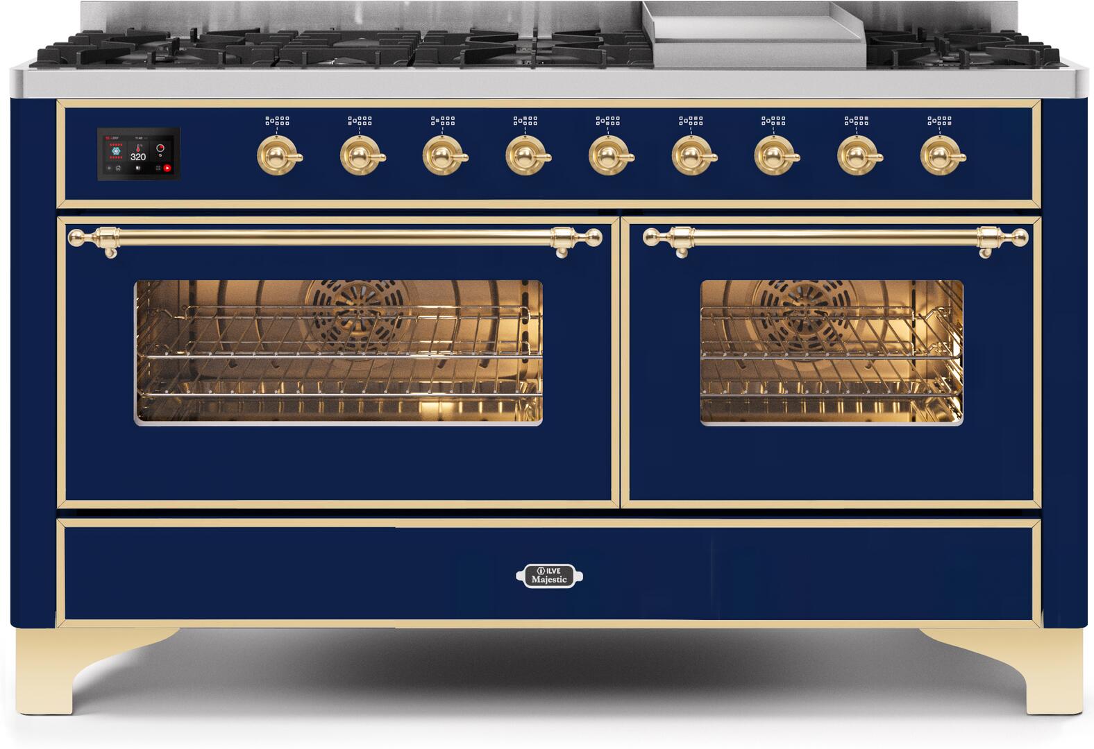 ILVE - 60" Magestic II Series Freestanding Dual Fuel Range - Griddle, Glass Door(s) - Warming Drawer - Liquid Propane ILVE - 60" Magestic II Series Freestanding Dual Fuel Range - Griddle, Glass Door(s) - Warming Drawer - Liquid Propane