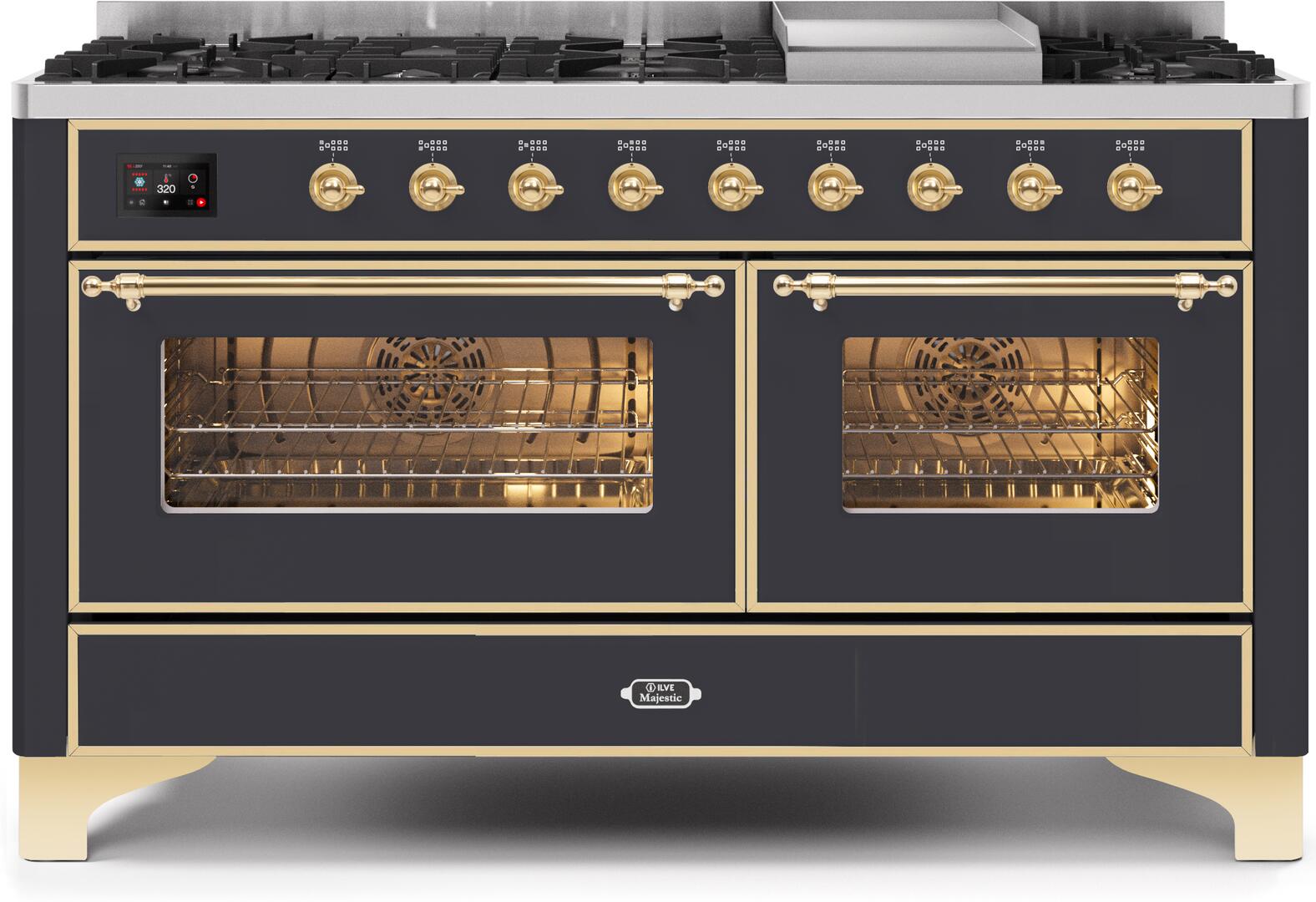 ILVE - 60" Magestic II Series Freestanding Dual Fuel Range - Griddle, Glass Door(s) - Warming Drawer - Liquid Propane ILVE - 60" Magestic II Series Freestanding Dual Fuel Range - Griddle, Glass Door(s) - Warming Drawer - Liquid Propane