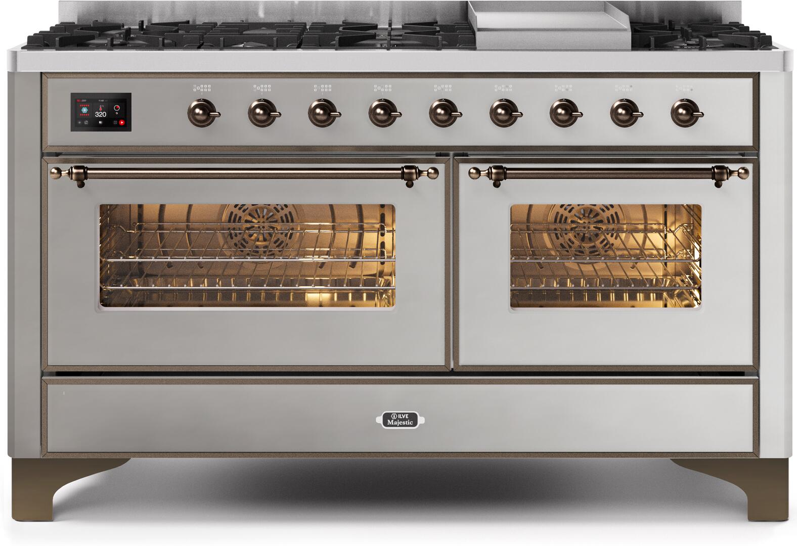 ILVE - 60" Magestic II Series Freestanding Dual Fuel Range - Griddle, Glass Door(s) - Warming Drawer - Liquid Propane ILVE - 60" Magestic II Series Freestanding Dual Fuel Range - Griddle, Glass Door(s) - Warming Drawer - Liquid Propane