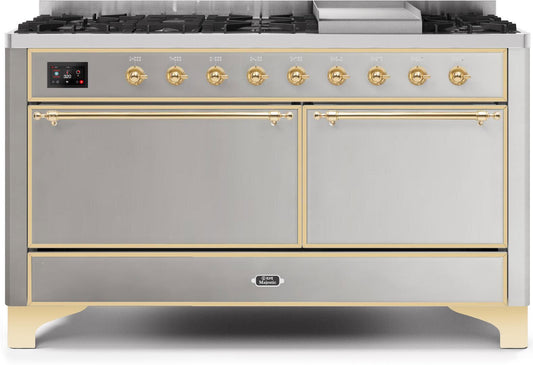 ILVE - 60" Magestic II Series Freestanding Dual Fuel Range - Griddle, Solid Door(s) - Warming Drawer - Liquid Propane