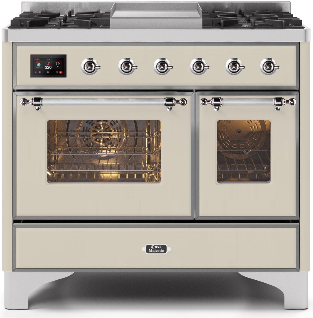 ILVE - 40" Magestic II Series Freestanding Dual Fuel Range - Double Oven - Griddle, Glass Door(s) - Warming Drawer - Liquid Propane ILVE - 40" Magestic II Series Freestanding Dual Fuel Range - Double Oven - Griddle, Glass Door(s) - Warming Drawer - Liquid Propane