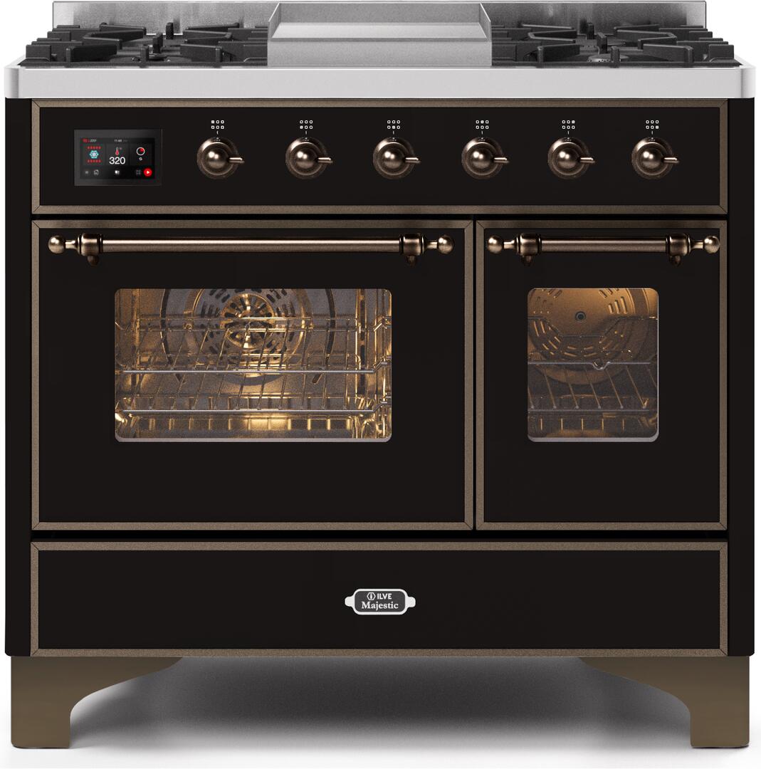 ILVE - 40" Magestic II Series Freestanding Dual Fuel Range - Double Oven - Griddle, Glass Door(s) - Warming Drawer - Liquid Propane ILVE - 40" Magestic II Series Freestanding Dual Fuel Range - Double Oven - Griddle, Glass Door(s) - Warming Drawer - Liquid Propane