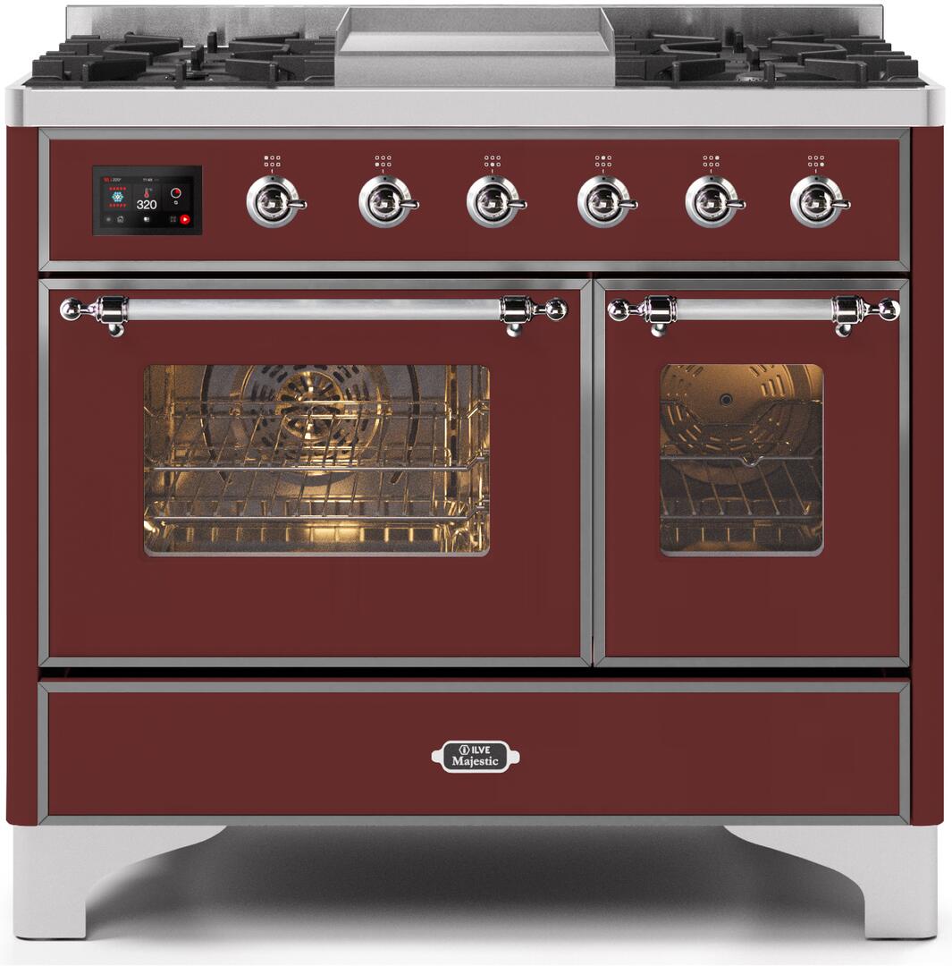 ILVE - 40" Magestic II Series Freestanding Dual Fuel Range - Double Oven - Griddle, Glass Door(s) - Warming Drawer - Liquid Propane ILVE - 40" Magestic II Series Freestanding Dual Fuel Range - Double Oven - Griddle, Glass Door(s) - Warming Drawer - Liquid Propane