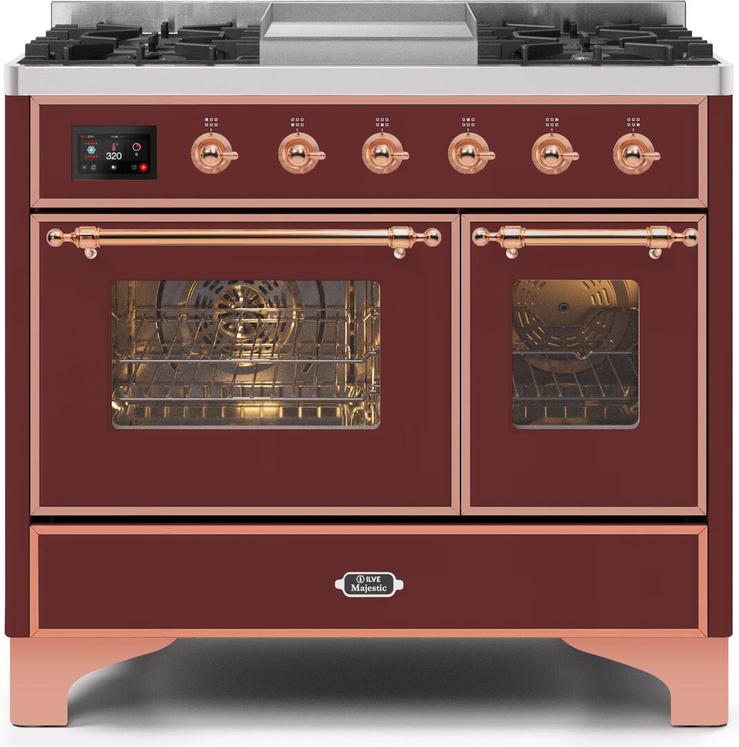 ILVE - 40" Magestic II Series Freestanding Dual Fuel Range - Double Oven - Griddle, Glass Door(s) - Warming Drawer - Liquid Propane ILVE - 40" Magestic II Series Freestanding Dual Fuel Range - Double Oven - Griddle, Glass Door(s) - Warming Drawer - Liquid Propane