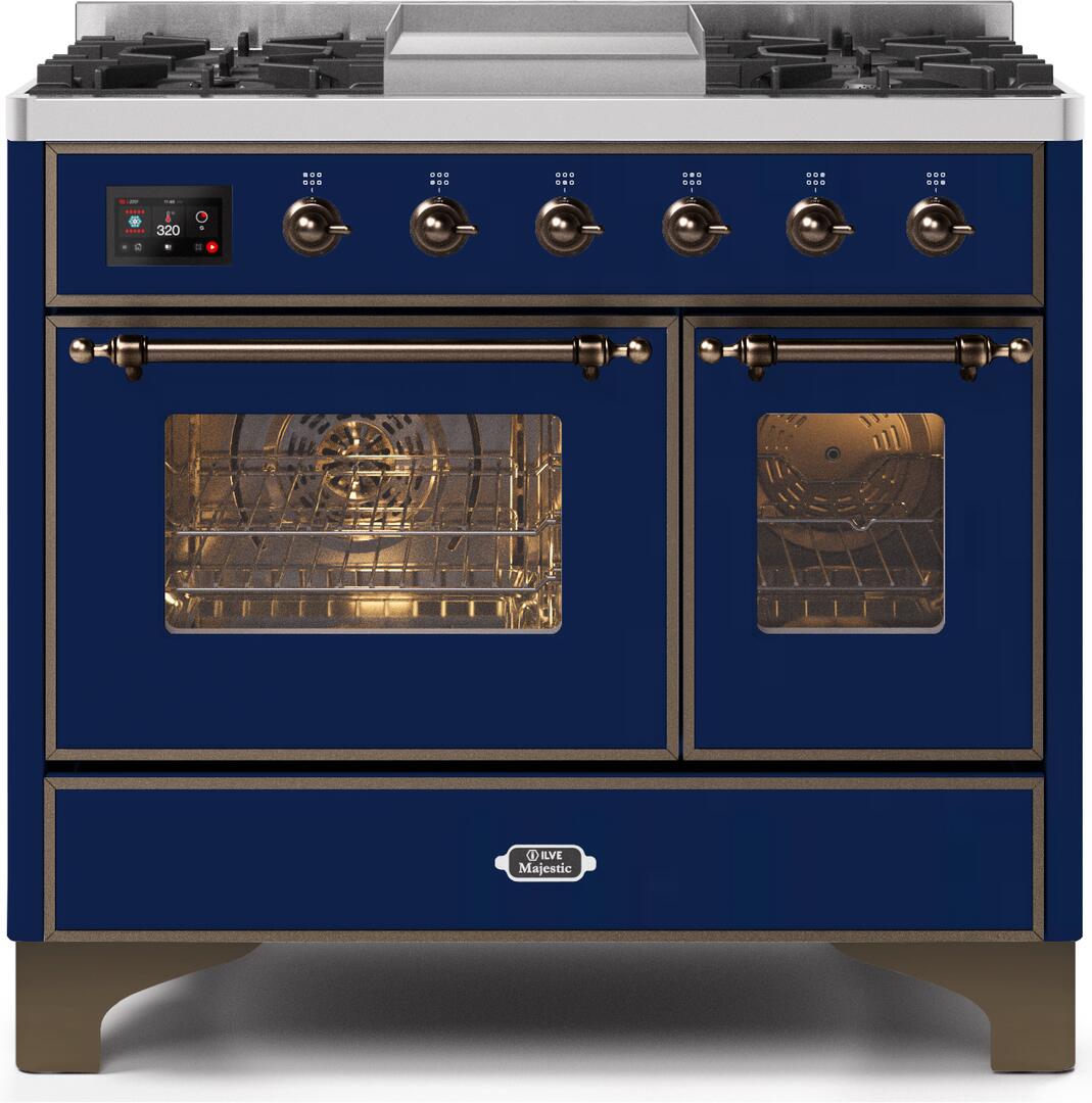 ILVE - 40" Magestic II Series Freestanding Dual Fuel Range - Double Oven - Griddle, Glass Door(s) - Warming Drawer - Liquid Propane ILVE - 40" Magestic II Series Freestanding Dual Fuel Range - Double Oven - Griddle, Glass Door(s) - Warming Drawer - Liquid Propane