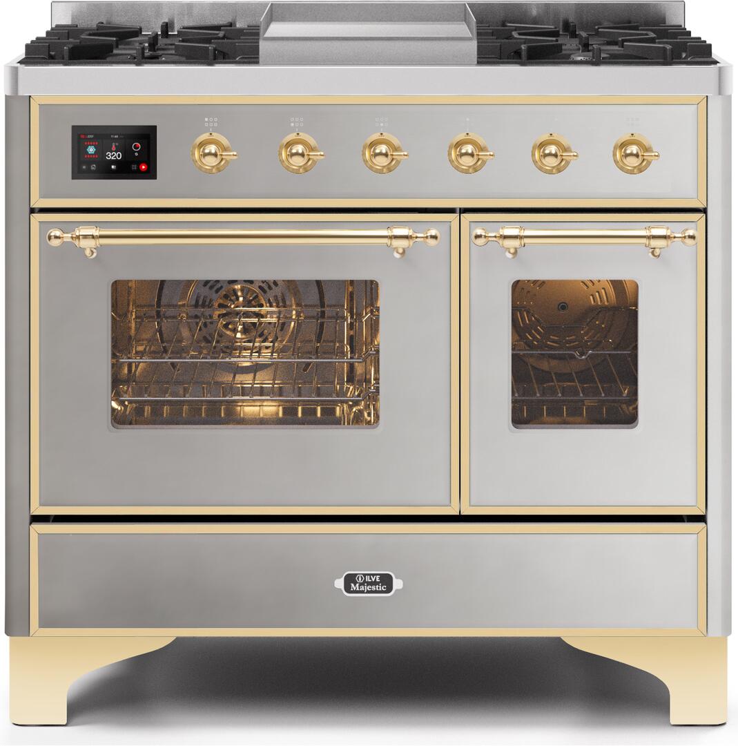 ILVE - 40" Magestic II Series Freestanding Dual Fuel Range - Double Oven - Griddle, Glass Door(s) - Warming Drawer - Liquid Propane ILVE - 40" Magestic II Series Freestanding Dual Fuel Range - Double Oven - Griddle, Glass Door(s) - Warming Drawer - Liquid Propane
