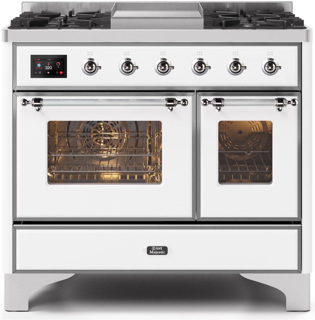 ILVE - 40" Magestic II Series Freestanding Dual Fuel Range - Double Oven - Griddle, Glass Door(s) - Warming Drawer - Liquid Propane ILVE - 40" Magestic II Series Freestanding Dual Fuel Range - Double Oven - Griddle, Glass Door(s) - Warming Drawer - Liquid Propane
