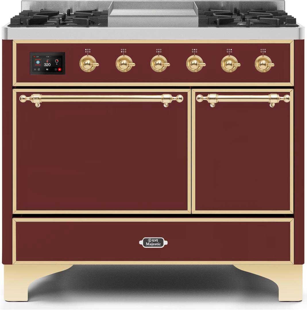 ILVE - 40" Magestic II Series Freestanding Dual Fuel Range - Double Oven - Griddle, Solid Door(s) - Warming Drawer - Liquid Propane ILVE - 40" Magestic II Series Freestanding Dual Fuel Range - Double Oven - Griddle, Solid Door(s) - Warming Drawer - Liquid Propane