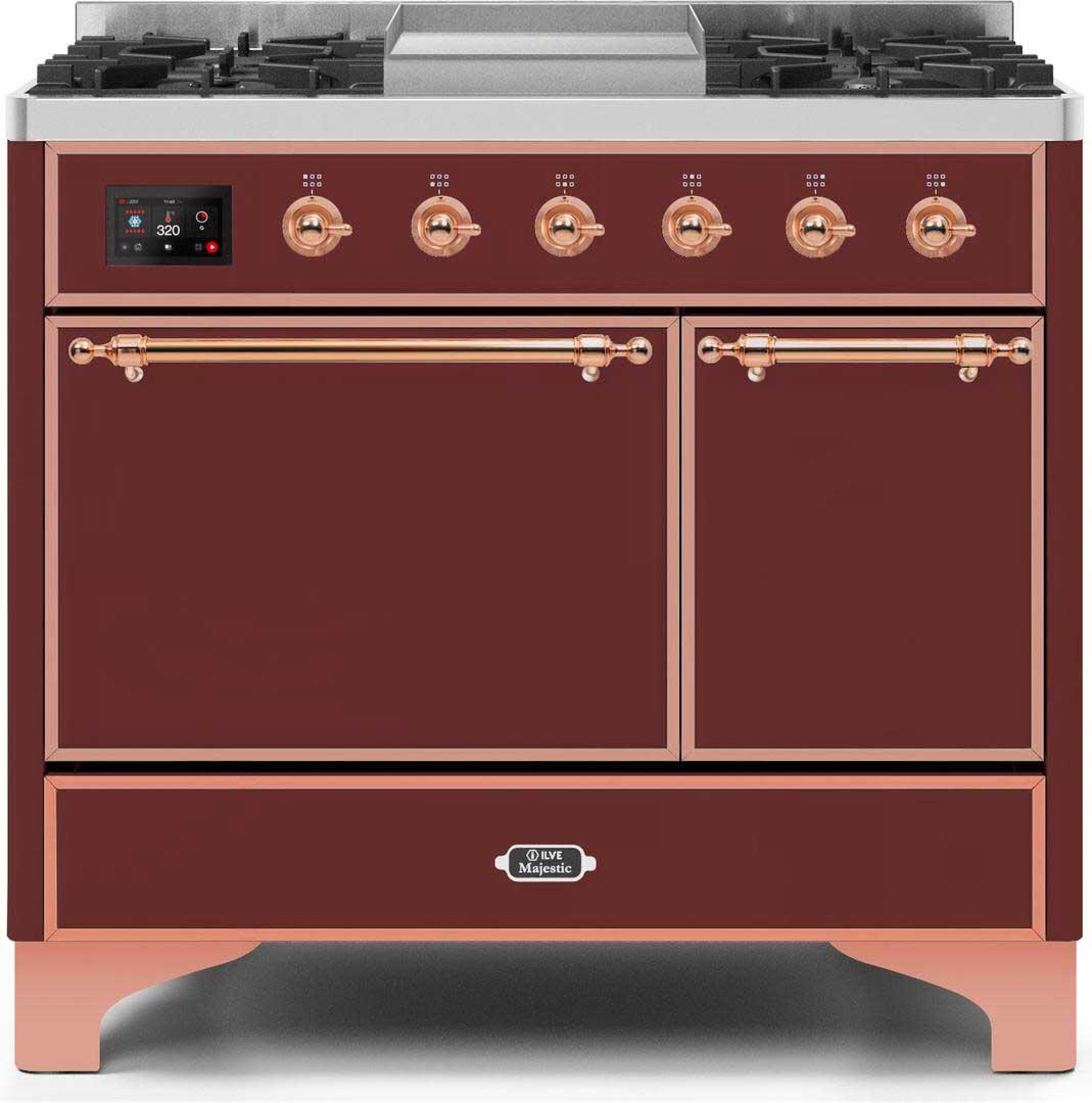 ILVE - 40" Magestic II Series Freestanding Dual Fuel Range - Double Oven - Griddle, Solid Door(s) - Warming Drawer - Liquid Propane ILVE - 40" Magestic II Series Freestanding Dual Fuel Range - Double Oven - Griddle, Solid Door(s) - Warming Drawer - Liquid Propane