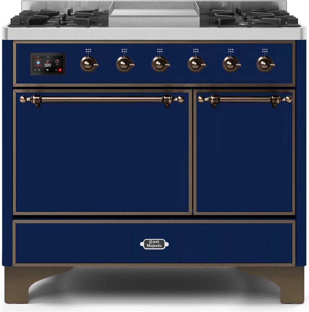 ILVE - 40" Magestic II Series Freestanding Dual Fuel Range - Double Oven - Griddle, Solid Door(s) - Warming Drawer - Liquid Propane ILVE - 40" Magestic II Series Freestanding Dual Fuel Range - Double Oven - Griddle, Solid Door(s) - Warming Drawer - Liquid Propane