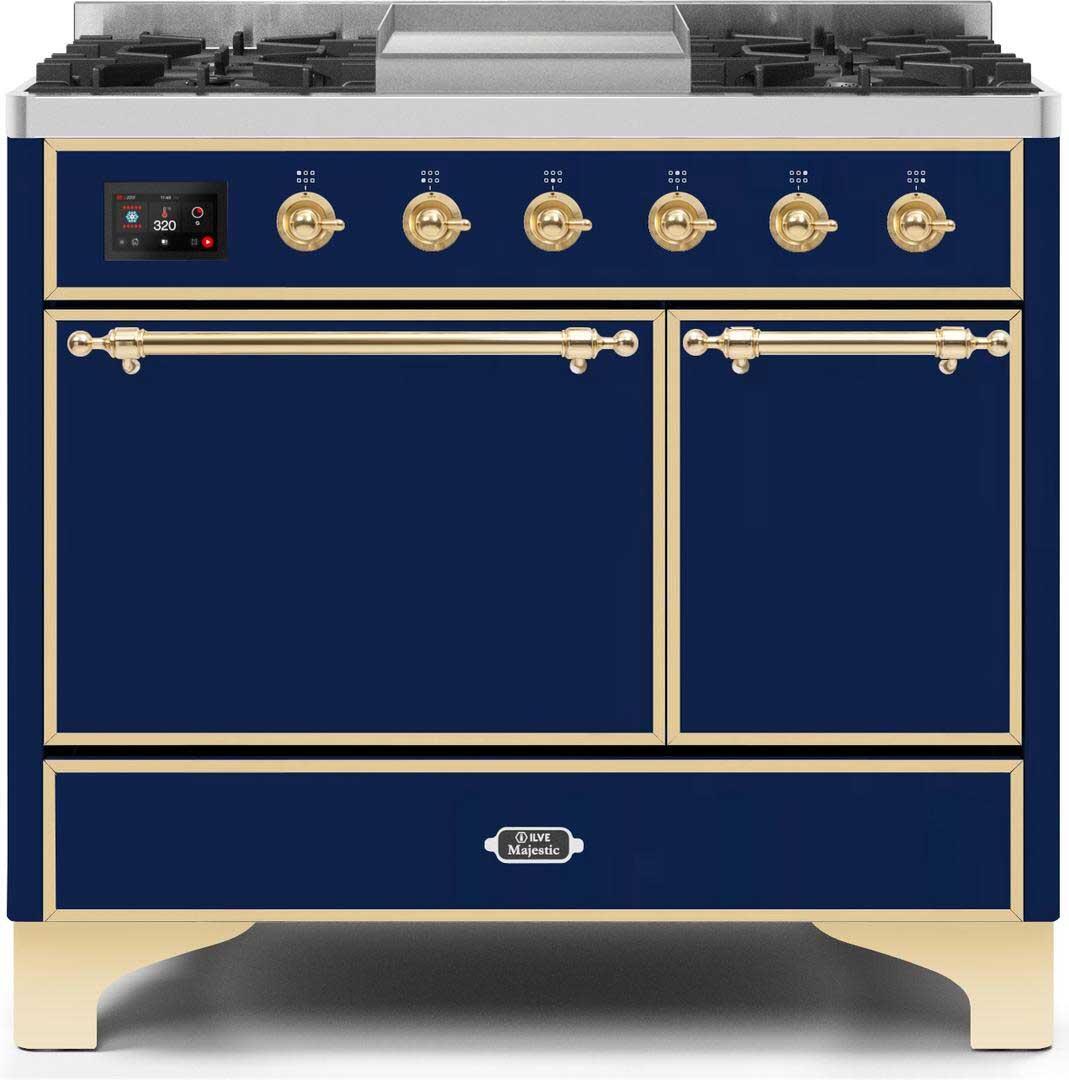 ILVE - 40" Magestic II Series Freestanding Dual Fuel Range - Double Oven - Griddle, Solid Door(s) - Warming Drawer - Liquid Propane ILVE - 40" Magestic II Series Freestanding Dual Fuel Range - Double Oven - Griddle, Solid Door(s) - Warming Drawer - Liquid Propane