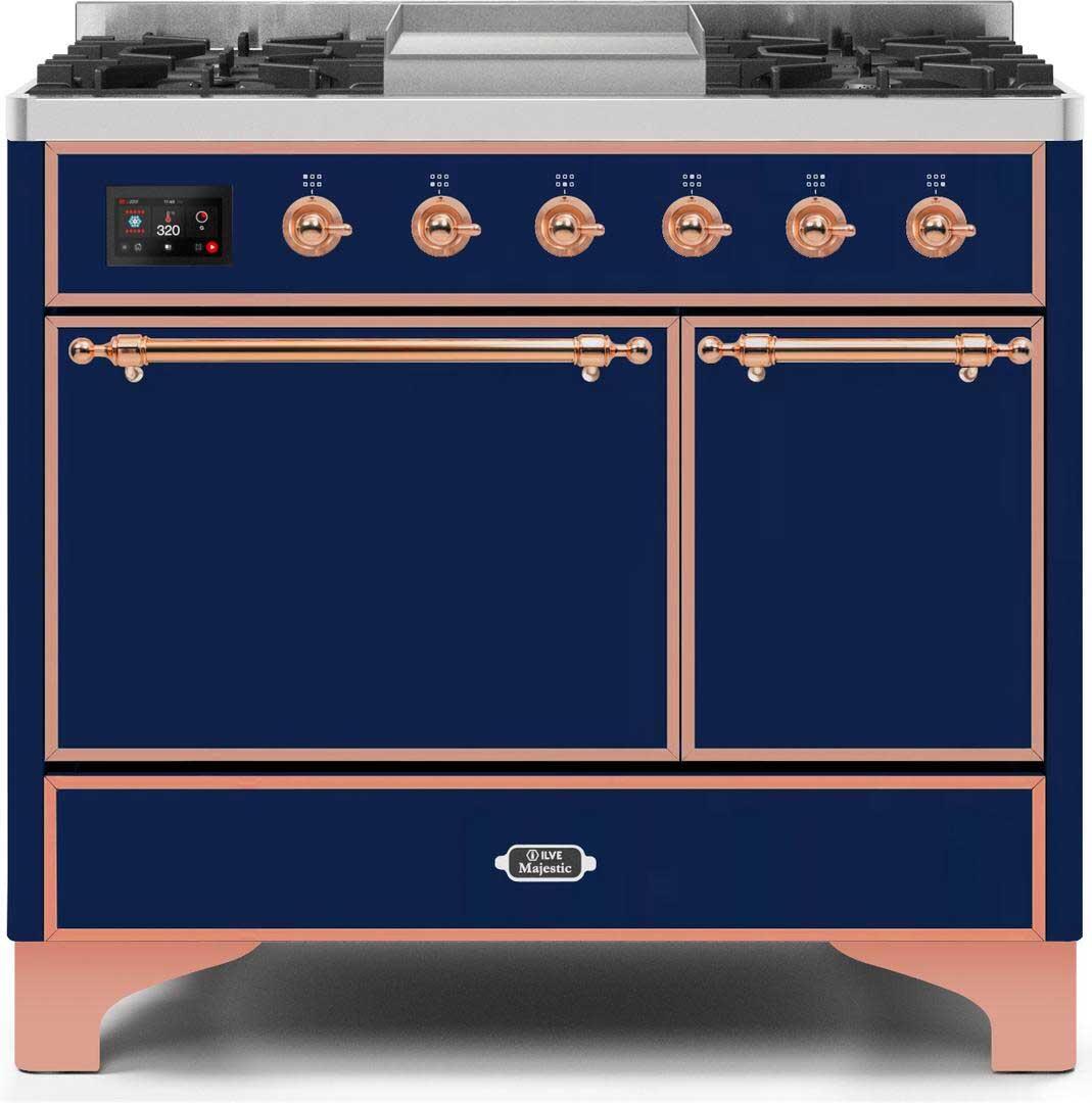 ILVE - 40" Magestic II Series Freestanding Dual Fuel Range - Double Oven - Griddle, Solid Door(s) - Warming Drawer - Liquid Propane ILVE - 40" Magestic II Series Freestanding Dual Fuel Range - Double Oven - Griddle, Solid Door(s) - Warming Drawer - Liquid Propane