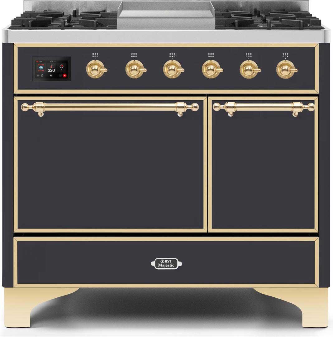 ILVE - 40" Magestic II Series Freestanding Dual Fuel Range - Double Oven - Griddle, Solid Door(s) - Warming Drawer - Liquid Propane ILVE - 40" Magestic II Series Freestanding Dual Fuel Range - Double Oven - Griddle, Solid Door(s) - Warming Drawer - Liquid Propane