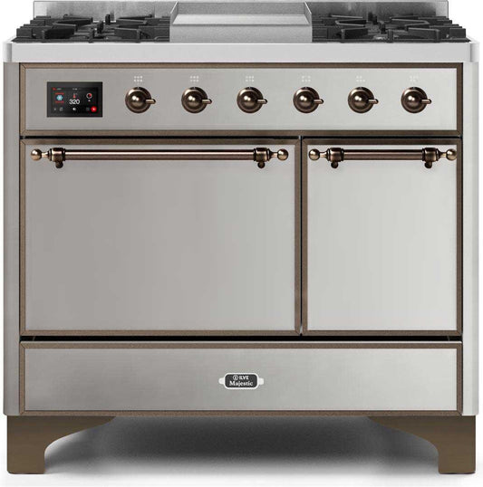 ILVE - 40" Magestic II Series Freestanding Dual Fuel Range - Double Oven - Griddle, Solid Door(s) - Warming Drawer - Liquid Propane