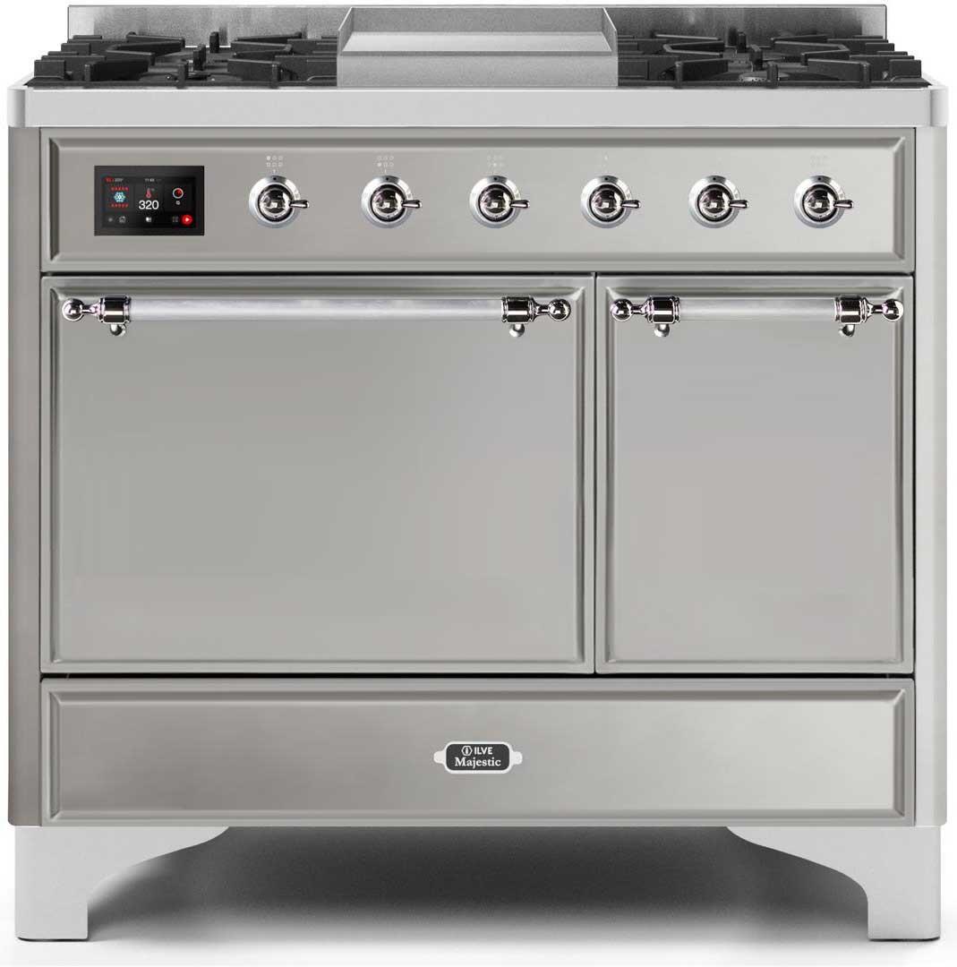 ILVE - 40" Magestic II Series Freestanding Dual Fuel Range - Double Oven - Griddle, Solid Door(s) - Warming Drawer - Liquid Propane ILVE - 40" Magestic II Series Freestanding Dual Fuel Range - Double Oven - Griddle, Solid Door(s) - Warming Drawer - Liquid Propane