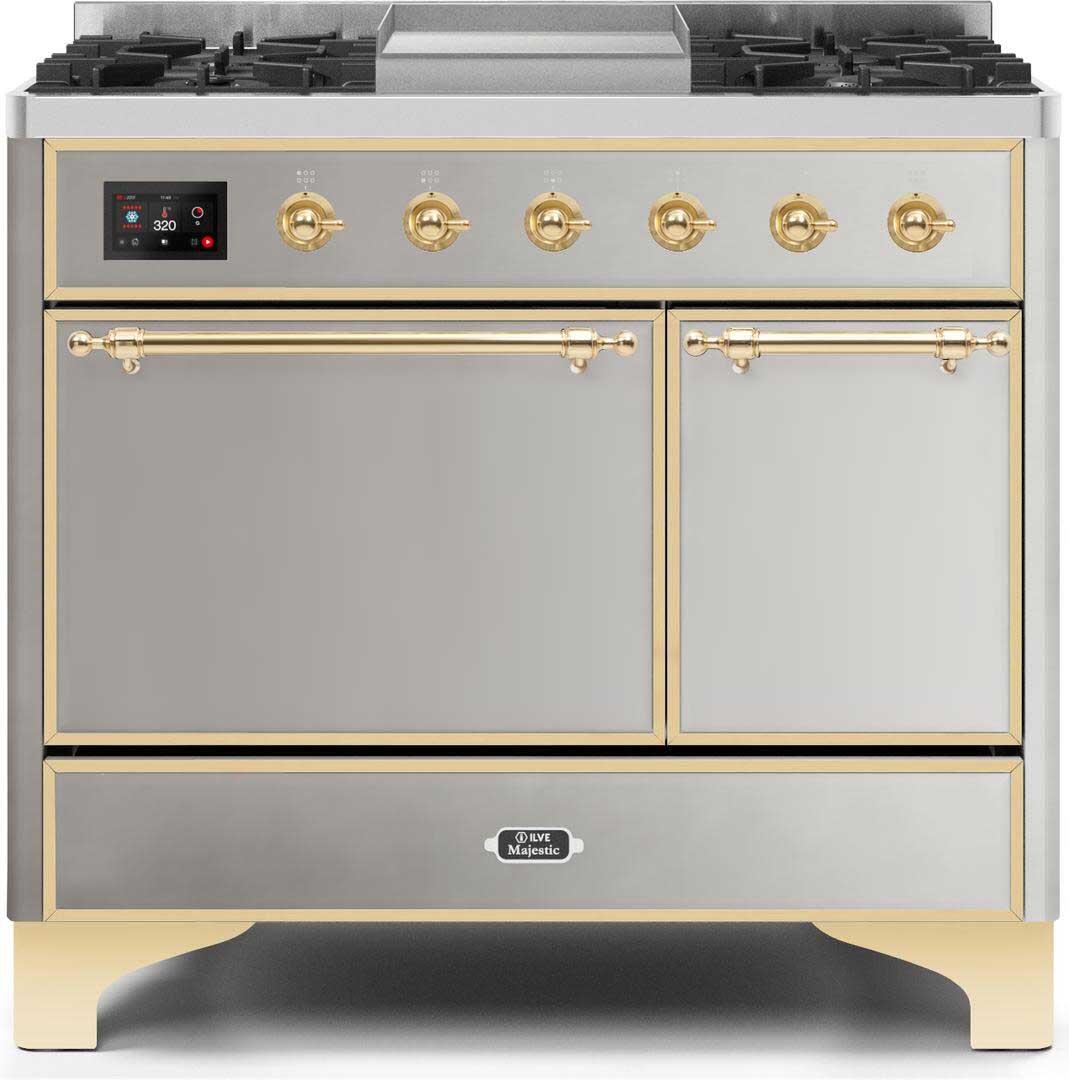 ILVE - 40" Magestic II Series Freestanding Dual Fuel Range - Double Oven - Griddle, Solid Door(s) - Warming Drawer - Liquid Propane ILVE - 40" Magestic II Series Freestanding Dual Fuel Range - Double Oven - Griddle, Solid Door(s) - Warming Drawer - Liquid Propane
