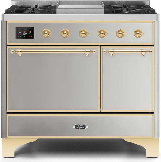 ILVE - 40" Magestic II Series Freestanding Dual Fuel Range - Double Oven - Griddle, Solid Door(s) - Warming Drawer - Liquid Propane