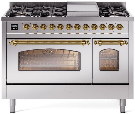 ILVE - 48" Nostalgie II Series Freestanding Dual Fuel Range - Double Oven - Griddle - Natural Gas