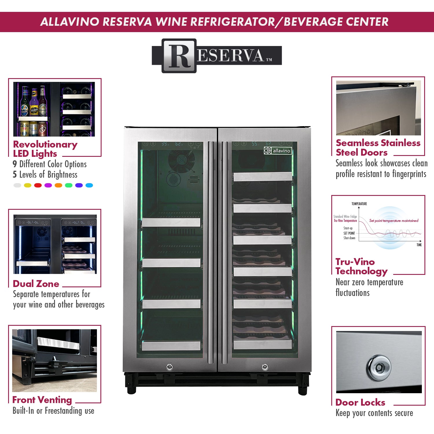 Allavino - Reserva Series 24" Wide Two Door Stainless Steel Wine Refrigerator/Beverage Center - VSBCW34FD-2S Allavino - Reserva Series 24" Wide Two Door Stainless Steel Wine Refrigerator/Beverage Center - VSBCW34FD-2S