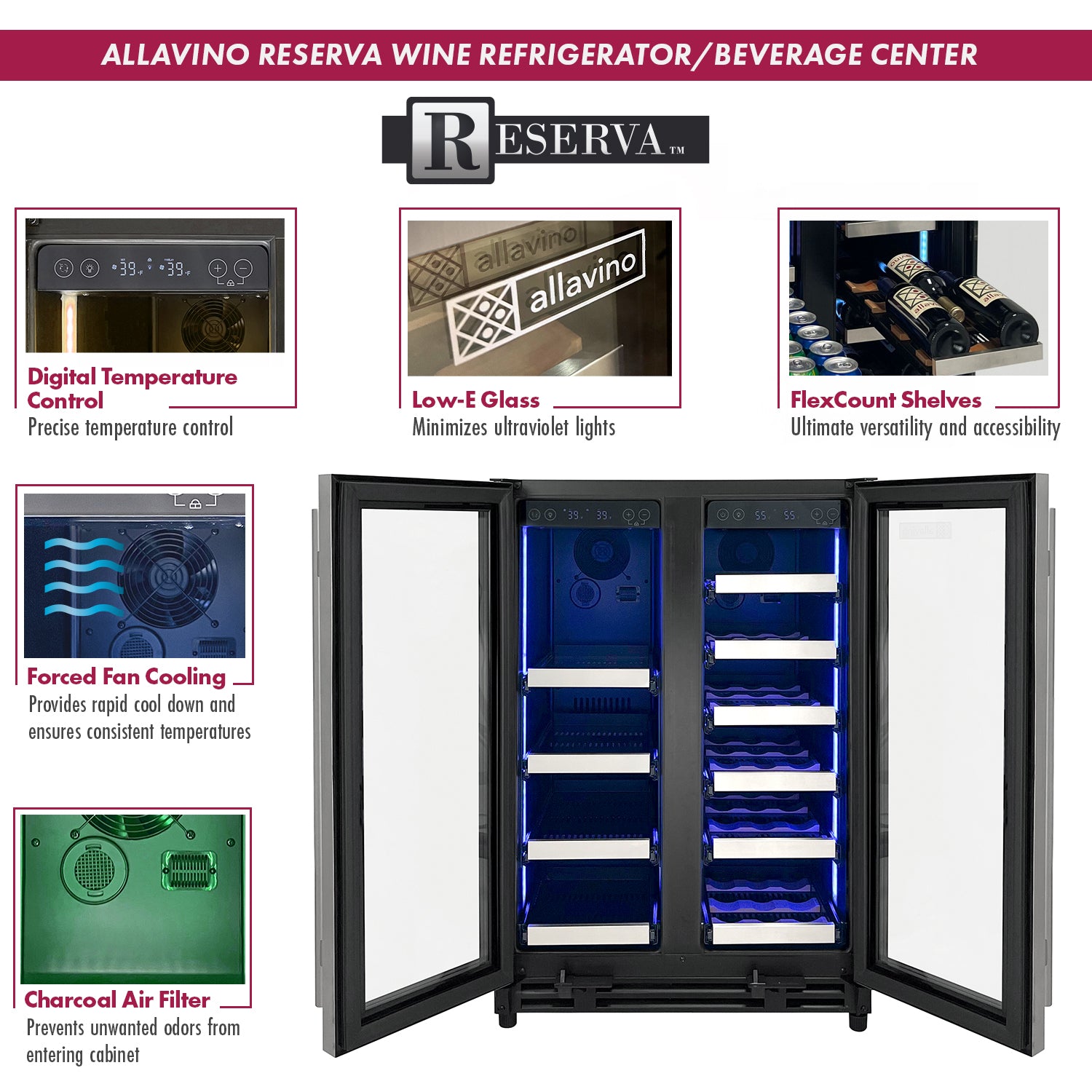 Allavino - Reserva Series 24" Wide Two Door Stainless Steel Wine Refrigerator/Beverage Center - VSBCW34FD-2S Allavino - Reserva Series 24" Wide Two Door Stainless Steel Wine Refrigerator/Beverage Center - VSBCW34FD-2S