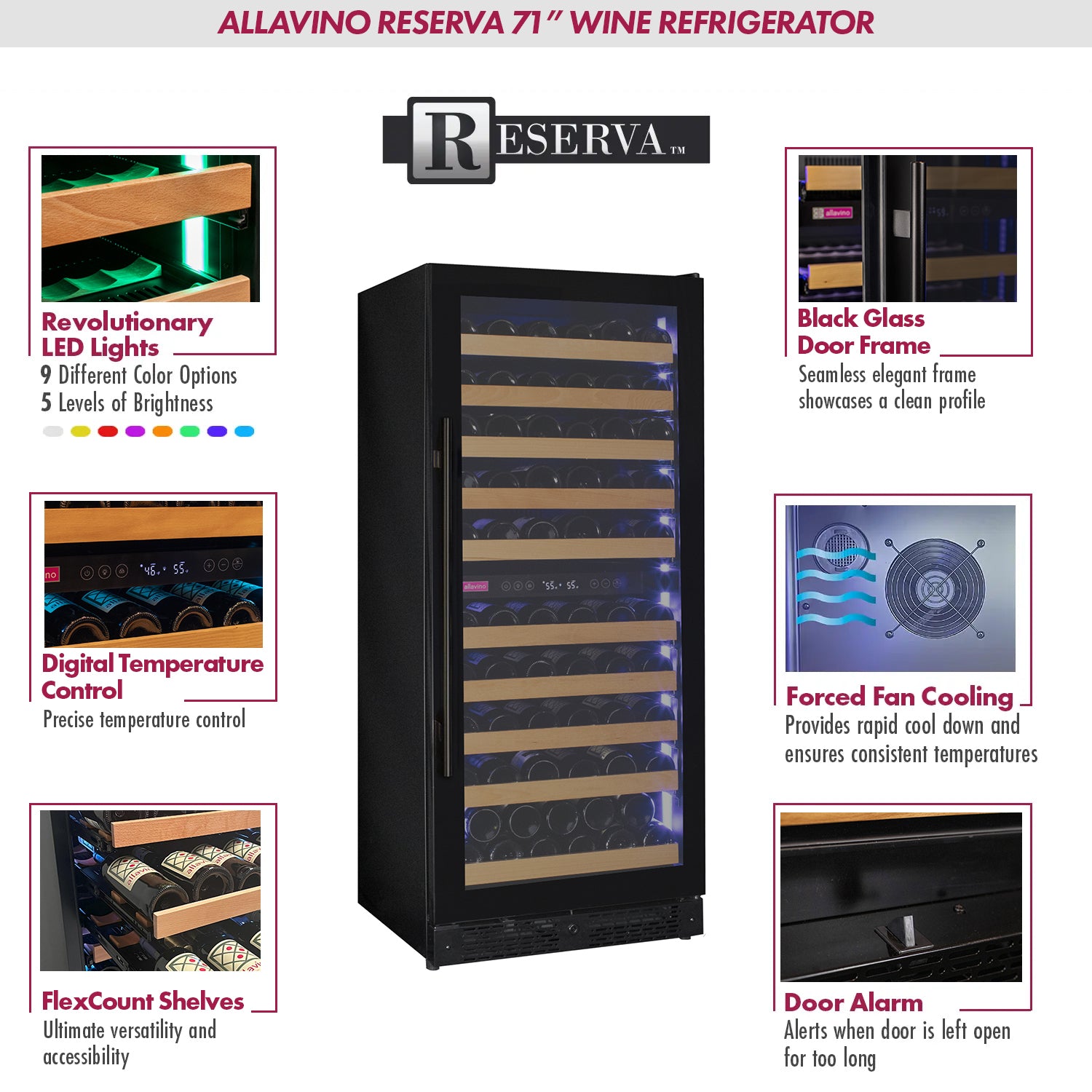Allavino - Reserva Series 119 Bottle 55" Tall Dual Zone Black Glass Wine Refrigerator Allavino - Reserva Series 119 Bottle 55" Tall Dual Zone Black Glass Wine Refrigerator