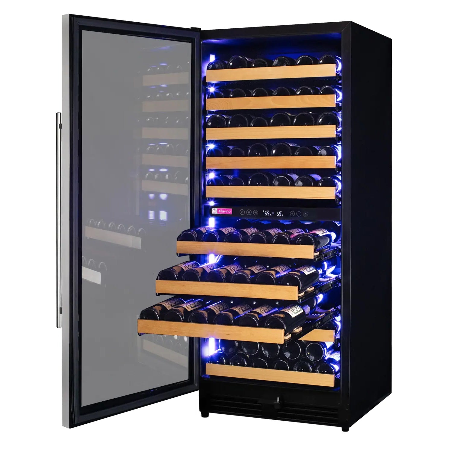 Allavino - Reserva Series 119 Bottle 55" Tall Dual Zone Stainless Steel Wine Refrigerator - AO VSW11955D-2SL Allavino - Reserva Series 119 Bottle 55" Tall Dual Zone Stainless Steel Wine Refrigerator - AO VSW11955D-2SL