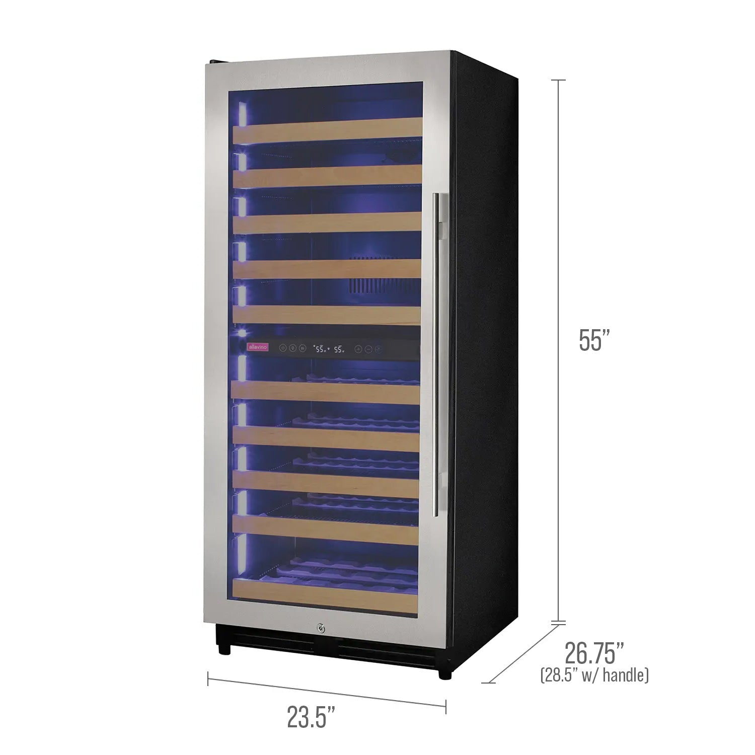 Allavino - Reserva Series 119 Bottle 55" Tall Dual Zone Stainless Steel Wine Refrigerator - AO VSW11955D-2SL Allavino - Reserva Series 119 Bottle 55" Tall Dual Zone Stainless Steel Wine Refrigerator - AO VSW11955D-2SL