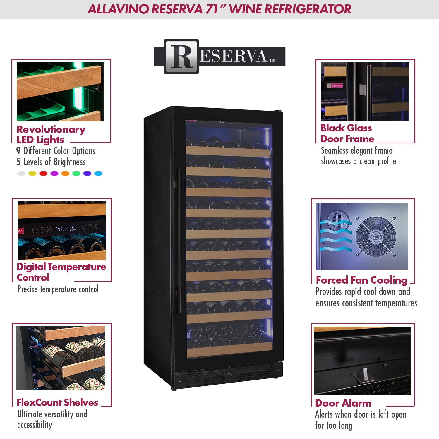 Allavino - Reserva Series 119 Bottle 55" Tall Single Zone Black Glass Wine Refrigerator Allavino - Reserva Series 119 Bottle 55" Tall Single Zone Black Glass Wine Refrigerator