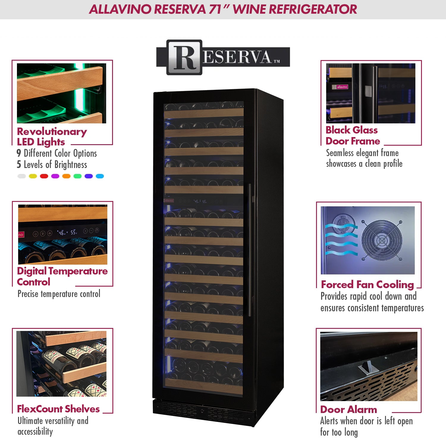 Allavino - Reserva Series 308 Bottle 71" Tall Four Zone Black Glass Side-by-Side Wine Refrigerator - BF 2X-VSW15471D-2BG Allavino - Reserva Series 308 Bottle 71" Tall Four Zone Black Glass Side-by-Side Wine Refrigerator - BF 2X-VSW15471D-2BG